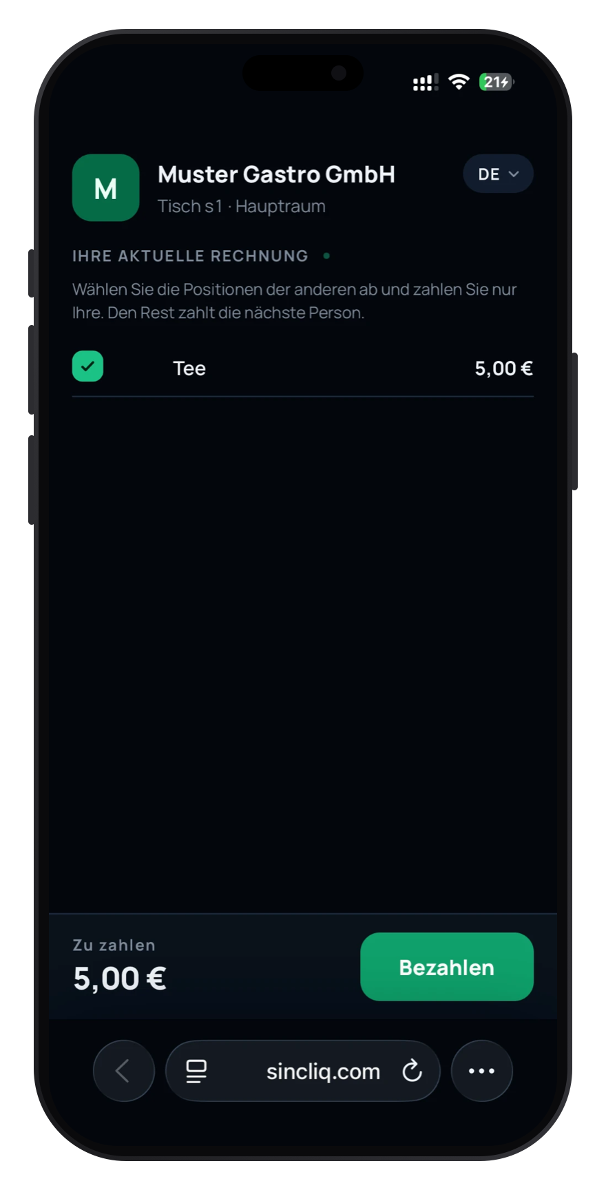 Ekran rachunku klienta na telefonie