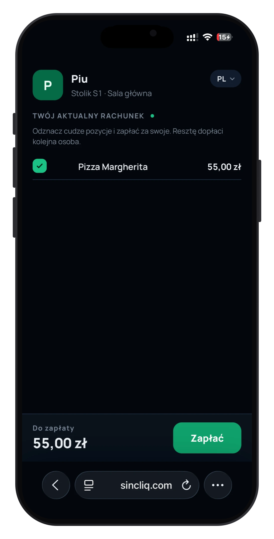 Ekran rachunku klienta na telefonie