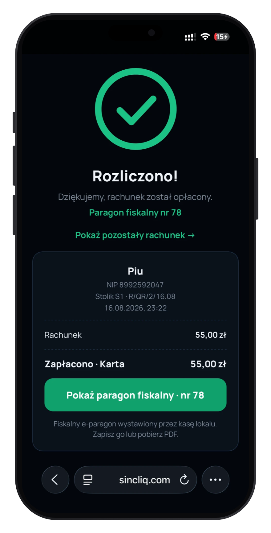 Potwierdzenie platnosci na telefonie
