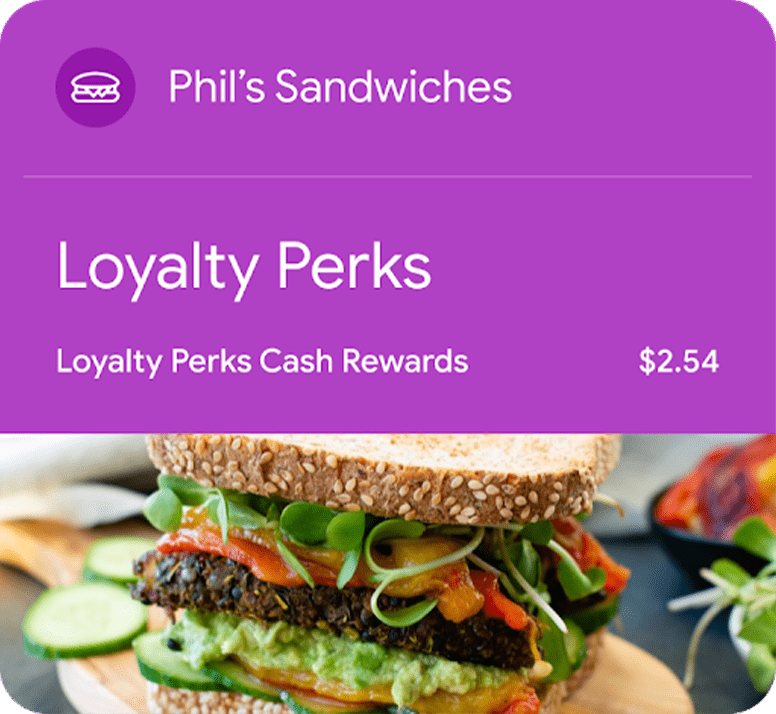 Sample loyalty perks card in Google Wallet