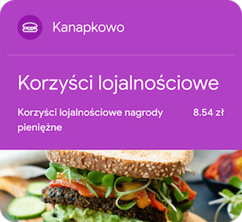 Przykładowa karta lojalnościowa z korzyściami w Google Wallet